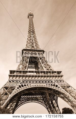 The Eiffel Tower is a wrought iron lattice tower on the Champ de Mars in Paris France