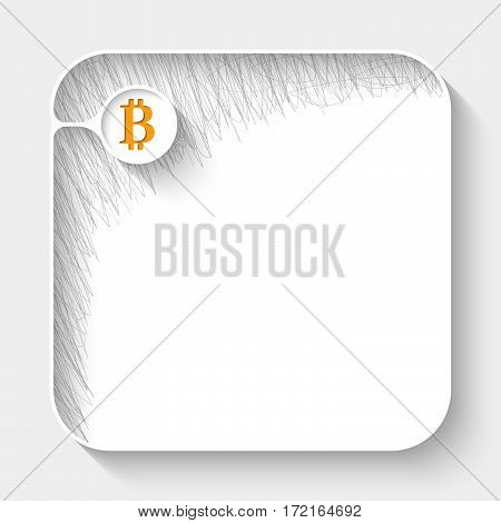 A white text box with hand written shadow and bit coin symbol