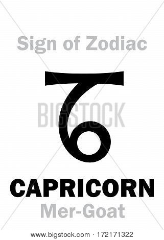 Astrology Alphabet: Sign of Zodiac CAPRICORN (The Mer-Goat). Hieroglyphics character sign (single symbol).