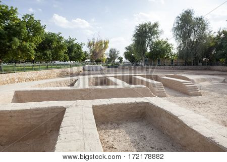 Settlement ruins and remains at the Hili archaeological park in Al Ain. Emirate of Abu Dhabi United Arab Emirates