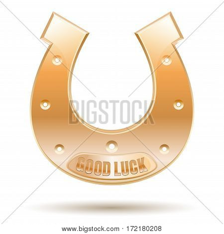 Golden Horseshoe. Horseshoe for good luck. isolated on white background. Vector illustration