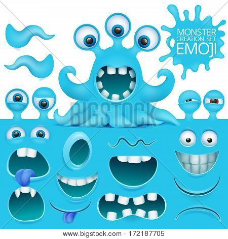 Funny octopus emoji monster character creation set. Vector illustration
