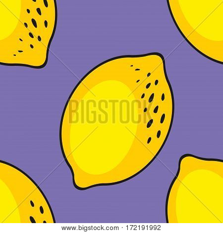 Stylized lemon on violet background. Seamless texture for design
