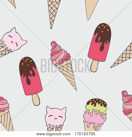 Ice cream. Styling in cartoon style. Seamless pattern
