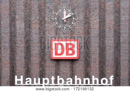 DUISBURG GERMANY - DECEMBER 17 2016: Brickstone facade main station of Duisburg in Germany