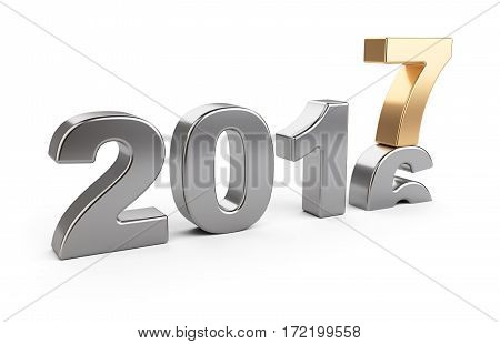 New Year 2016 - 2017 golden and silver number seven top. 3d illustration isolated on a white background.