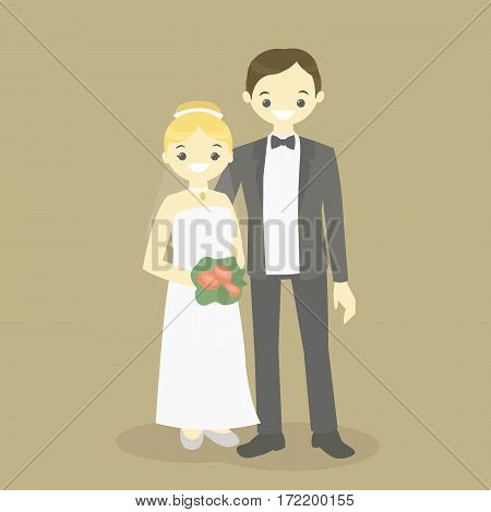 Happy newlyweds . Bride and groom together. Vector illustration.