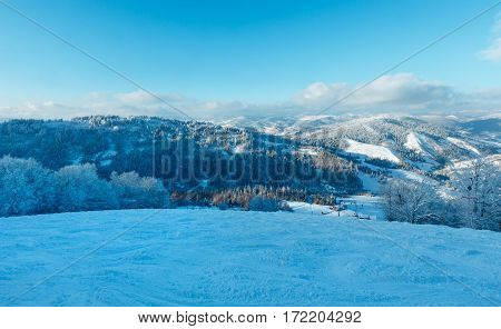 Winter Carpathian Mountains Landscape, Ukraine.