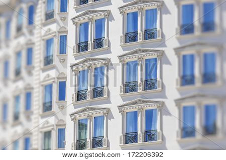 Part of a modern building facade and architectural design in retro style
