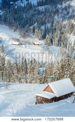 Winter Carpathian Mountains Landscape, Ukraine.