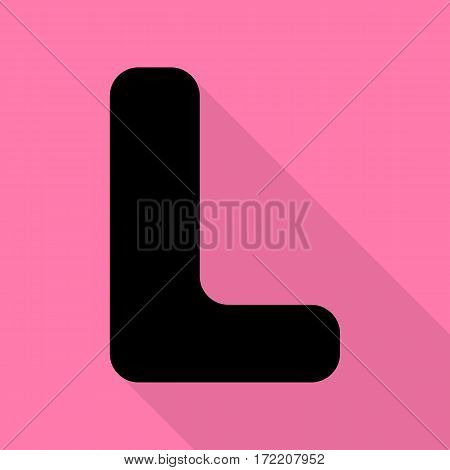 Letter L sign design template element. Black icon with flat style shadow path on pink background.