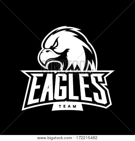 Furious eagle sport mono vector logo concept isolated on dark background. Web infographic professional team pictogram.
Premium quality wild bird t-shirt tee print illustrationFurious eagle sport mono vector logo concept isolated on dark background. Web in