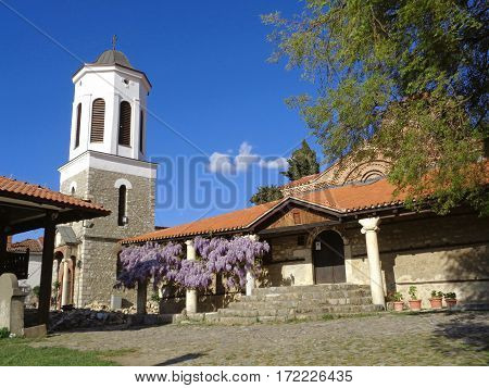 Church of Sveta Bogorodica Perivlepta with the impressive tower, Ohrid, Republic of Macedonia