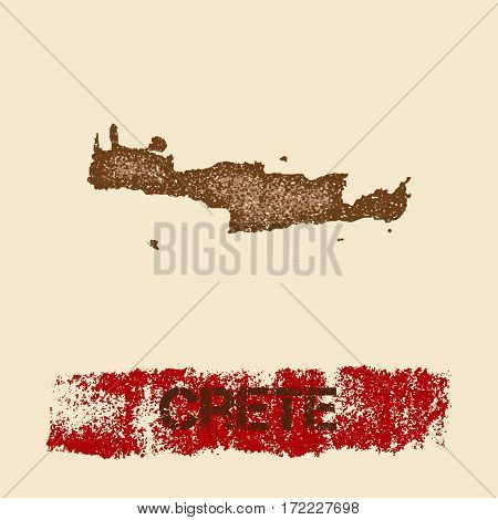 Crete Distressed Map. Grunge Patriotic Poster With Textured Island Ink Stamp And Roller Paint Mark,