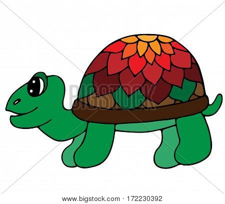 Cute colorful tortoise isolated on the white background. Turtle for coloring book and other child design.