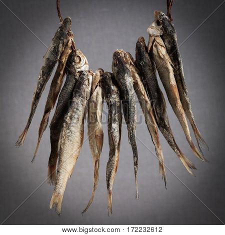Dried and Salted Fish for Beer traditional Russian snack. Selective focus.