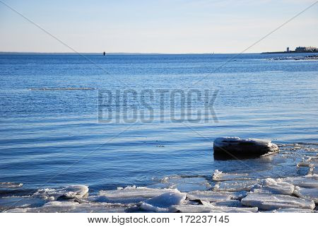 Winter view by the coast of the Baltic Sea in Sweden