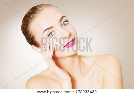 renovating skin concpet. woman face portrait with lifting marks
