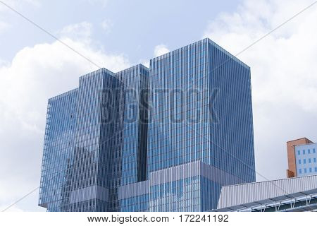 ROTTERDAM NETHERLANDS - MAY 14 2016: Low angle view of the famous skyscraper 