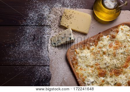 Pizza Four Cheese With Oregano And Olive Oil. Quattro Fromaggi
