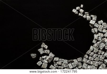 beautiful crushed granite gray on a black background