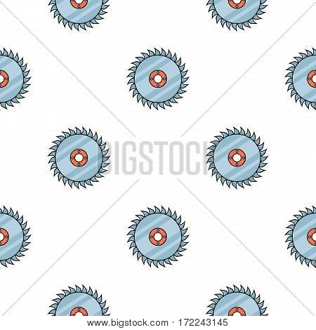Saw disc icon in cartoon style isolated on white background. Sawmill and timber pattern vector illustration.