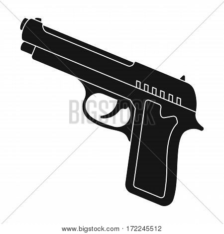 Handgun icon in black design isolated on white background. Police symbol stock vector illustration.