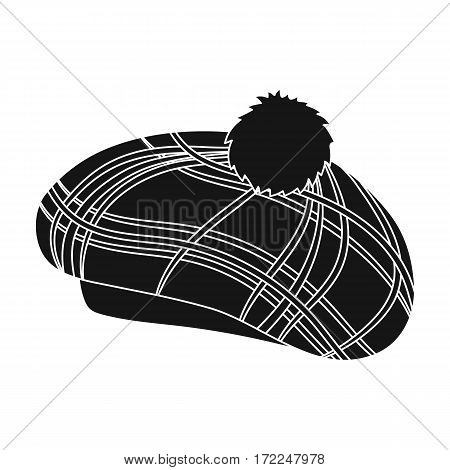 Scottish traditional cap icon in black design isolated on white background. Scotland country symbol stock vector illustration.