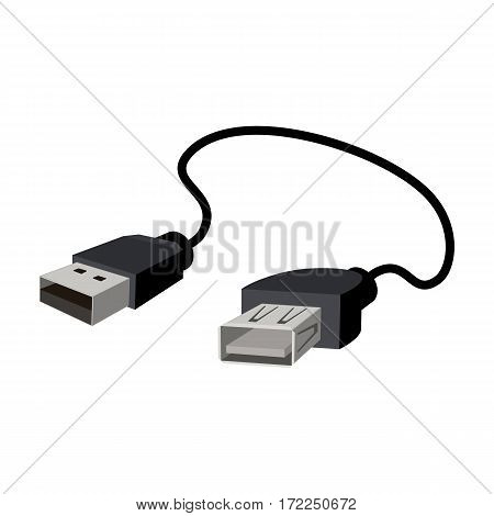 USB cable icon in cartoon design isolated on white background. Personal computer accessories symbol stock vector illustration.