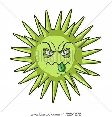 Green virus icon in cartoon design isolated on white background. Viruses and bacteries symbol stock vector illustration.