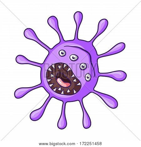 Purple virus icon in cartoon design isolated on white background. Viruses and bacteries symbol stock vector illustration.
