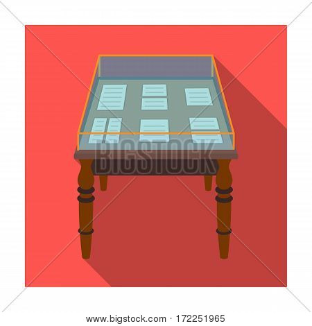 Showcase with old documents icon in flat design isolated on white background. Library and bookstore symbol stock vector illustration.