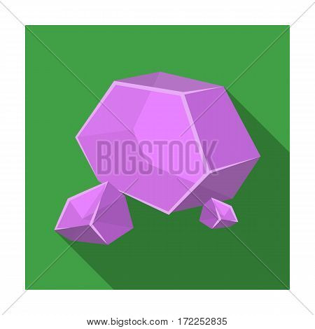 Purple rough gemstone icon in flat design isolated on white background. Precious minerals and jeweler symbol stock vector illustration.