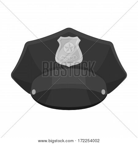 Police cap icon in monochrome design isolated on white background. Police symbol stock vector illustration.