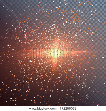 Illustration of Outer Space Exlosion Vector Effect. Confetti Particle Fragments with Vector Explosion. Happy Birthday Vector Confetti Dust