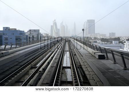 Dubai, United Arab Emirates - February 19, 2017, The Dubai Metro is a driverless, fully automated metro rail network in Dubai, United Arab Emirates