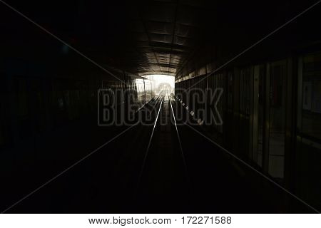 Dubai, United Arab Emirates - February 19, 2017, The Dubai Metro is a driverless, fully automated metro rail network in Dubai, United Arab Emirates