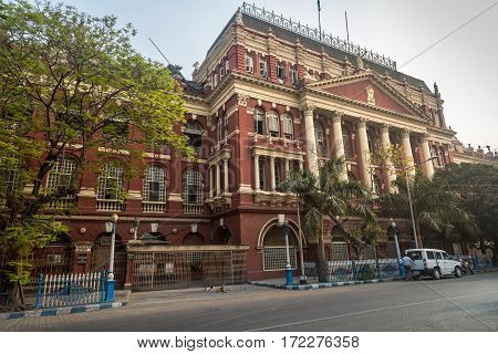 KOLKATA, INDIA -FEBRUARY 12, 2017: Neoclassical architectural Writers building a house of the Secretariat located in the B.B.D. Bag area of Kolkata wears a deserted look on a weekend morning.
