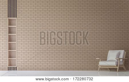 Modern Living room Decorate Wall With Brick 3D Rendering Image.Minimalist style white floor decorate wall with Brick patternbasic Simple bright and clean
