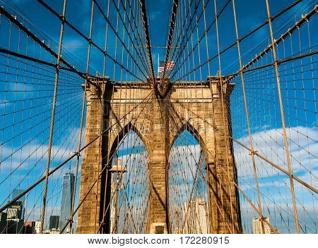 Manhattan Bridge across the strait in New York