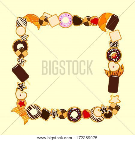 Square frame made of pastry, cookies and eskimo. Vector illustration. EPS 10.