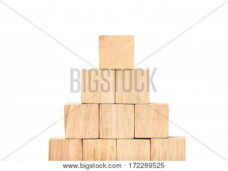 Close Up At Wood Cube Arrange In Pyramid Shape ,business Concpt Mock Up
