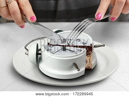 lunchtime concept , hand cut clock .