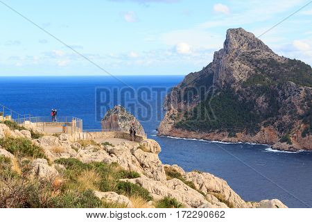 Lookout Point Mirador Es Colomer At Cap De Formentor Cliff Coast And Mediterranean Sea, Majorca, Spa