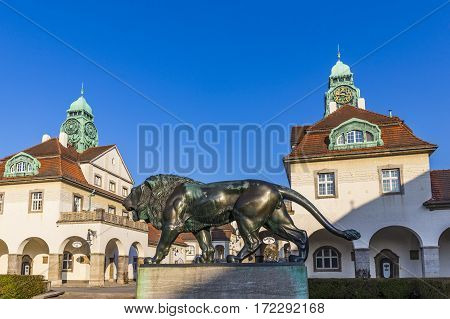 Famous Art Nouveau Lion Statue At Sprudelhof In Bad Nauheim