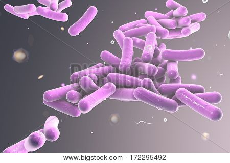 Bacterial infection. Rod-shaped bacteria on colorful background, 3D illustration