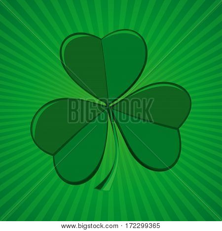Clover on green retro background. Shamrock, trifoliate clover - symbol of Ireland. Symbol of the celebration of St. Patrick's Day. Vector illustration