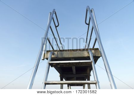 Jumpboard in the lake in clear sky