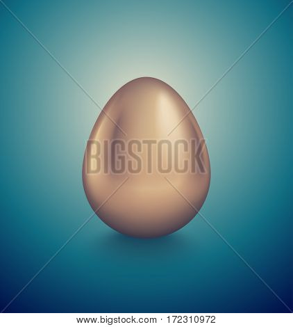 Glossy golden egg. Turquoise deep retro background. Vintage banner card poster for Easter business benefit concept.