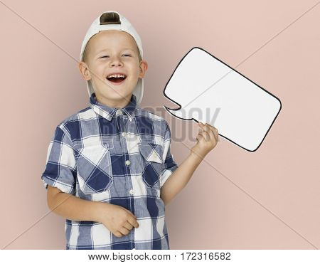 Caucasian Little Boy Holding Chatbox Papercraft